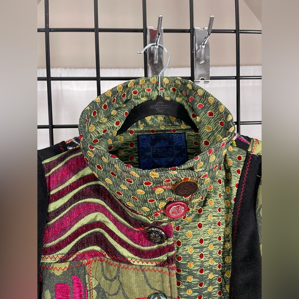 Vintage lulu h floral iridescent green unique coat button down size m - Picture 2 of 16